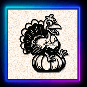 Happy Turkey Sitting On Pumpkin Thanksgiving Wall Art Home Decor