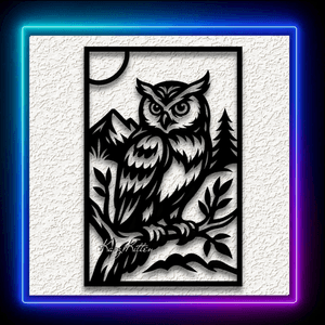 Framed Owl Wall Art Mountain Wildlife Bird Home Decor