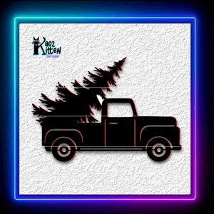 Little Red Xmas Truck Silhouette Christmas Wall Art Home Decor