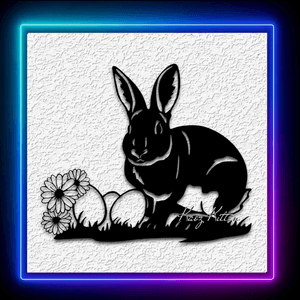 Easter Bunny with Flowers and Eggs Wall Art Home Decor