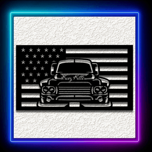 Old Truck USA Flag Wall Art Home Decor