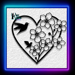 Valentines Day Birds in a Heart with Flowers Wall Art Home Decor