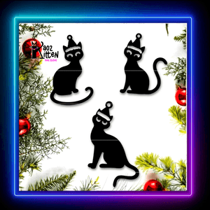 Santa Kitty Earring Pendant Set Christmas Cat Ornaments Wall Art Home Decor