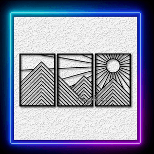 Three Panel Minimalist Sun and Mountain Scene Wall Art Home Decor