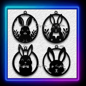 4 Bunny Ornaments Easter Wall Art Keychain Home Decor