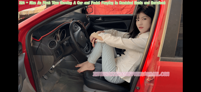 324 - Miss An First Time Revving A Car and Pedal Pumping in Heeled Sandals and Barefoot
