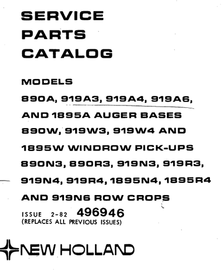New Holland Headers 890 919 1895 - Parts Catalogs