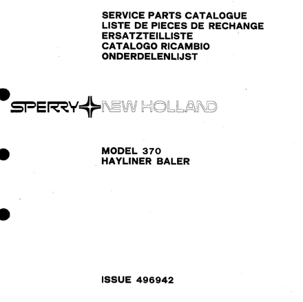 New Holland Hayliner 370 Baler - Parts Catalog