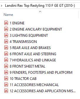 Landini Rex Top Restyling 110 F GE GT (2010-) Parts Catalog