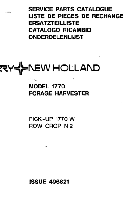 New Holland 1770 Forage Harvester - Parts Catalog