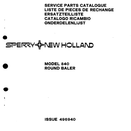 New Holland Sperry 840  Baler - Parts Catalog