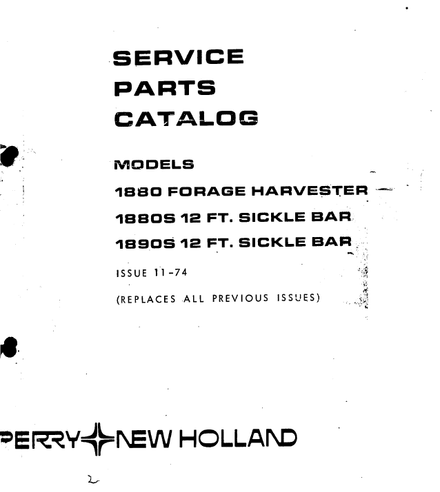 New Holland 1880 Forage Harvester - Parts Catalog
