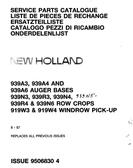 New Holland Headers 939 919 - Parts Catalogs