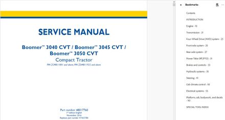 New Holland  Boomer TM 3040 CVT / Boomer TM 3045 CVT / BoomerTM 3050 CVT  Tractor – Workshop Manual