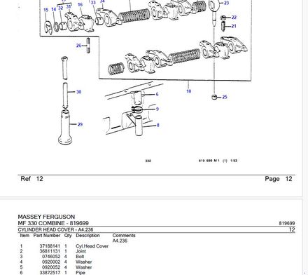 Massey Ferguson MF330 Combine Harvester - Parts Catalog