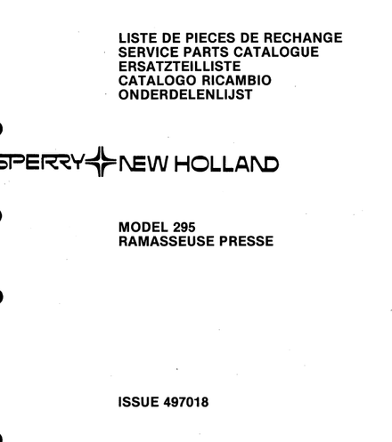 New Holland Sperry 295 Baler - Parts Catalog