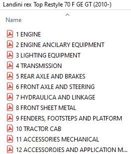 Landini Rex Top Restyling 70 F GE  (2010-) Parts Catalog