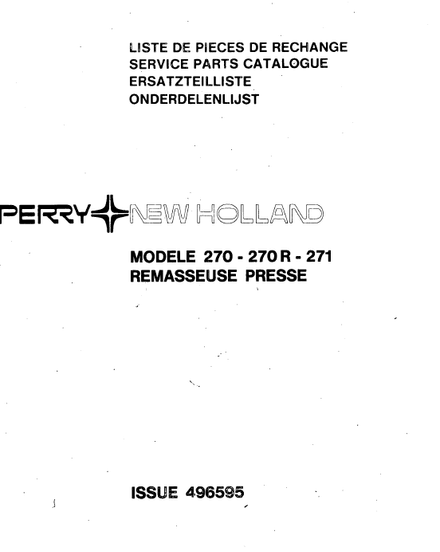 New Holland Sperry 270 270R 271  Baler - Parts Catalog