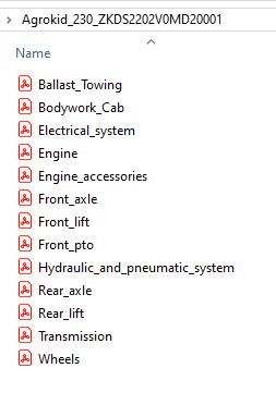 Deutz Fahr Agrokid 230  ZKDS2202V0MD20001 - Parts Catalog