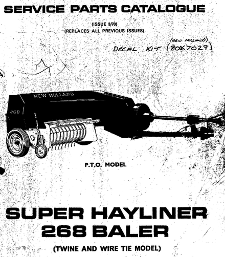 New Holland Super Hayliner 268 Baler - Parts Catalog
