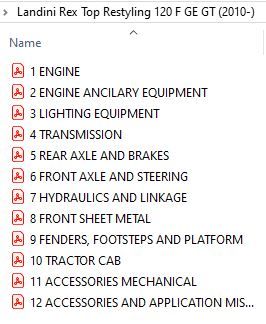 Landini Rex Top Restyling 120 F GE GT (2010-) Parts Catalog