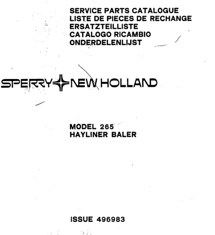 New Holland Hayliner 265 Baler - Parts Catalog