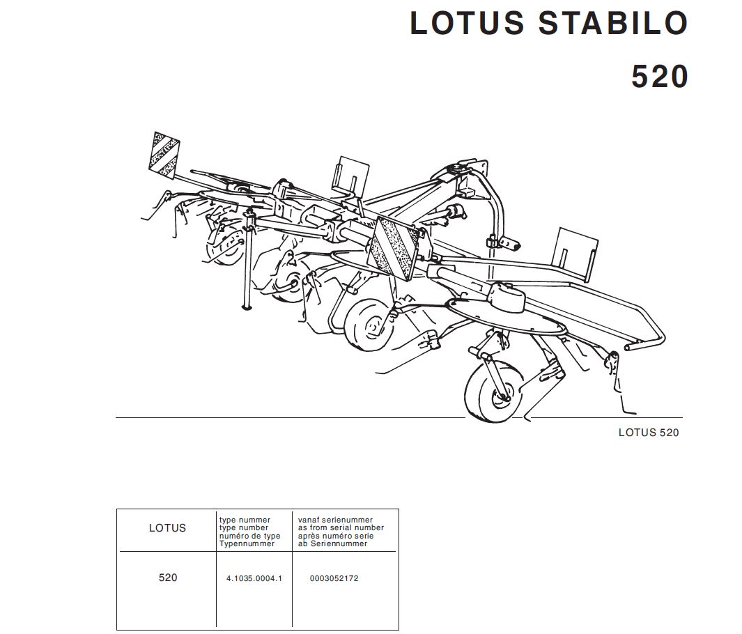 Lely Lotus Stabilo 520 Rotary Tedder Parts Catalog,Lely Lotus