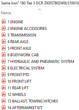 Same Iron³ 190 Tier 3 DCR ZKDS7802W0LS10010  - Parts Catalog