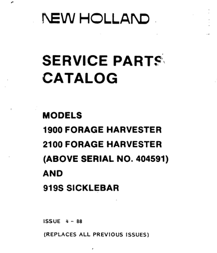 New Holland 1900 2100 Forage Harvester - Parts Catalog