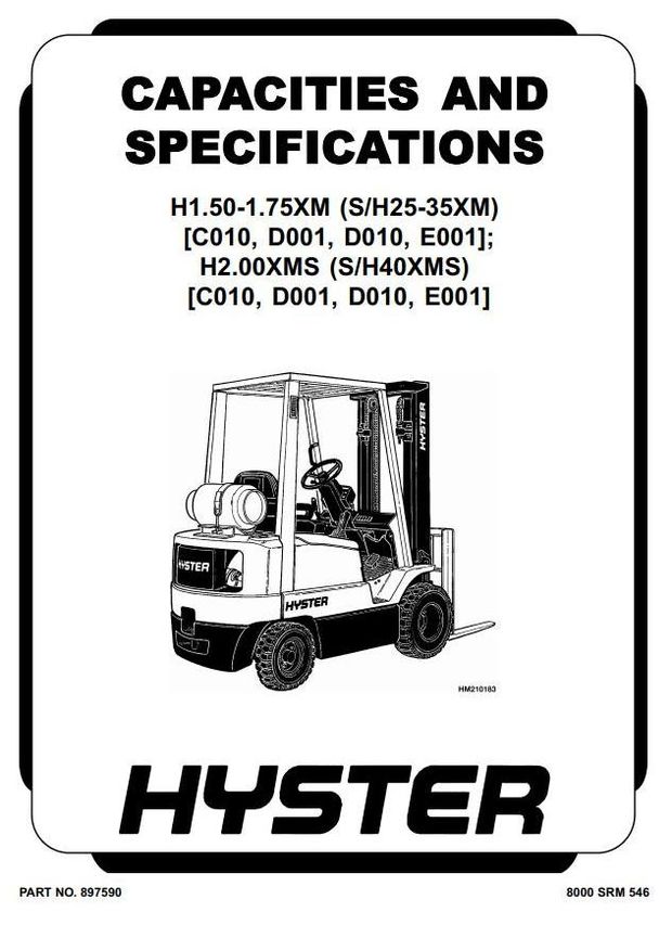 Hyster S1.50XM, S1.75XM, S2.00XMS Diesel/LPG Forklift Truck C010 Series Service Manual (Europe)