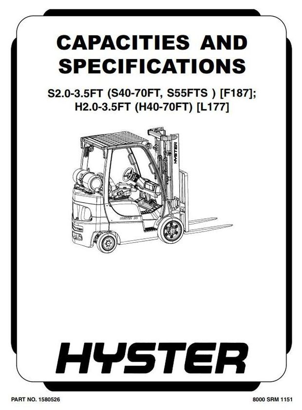 Hyster S40FT, S50FT, S55FTS, S60FT, S70FT Diesel/LPG ForkLift Truck F187 Series Service Manual (USA)