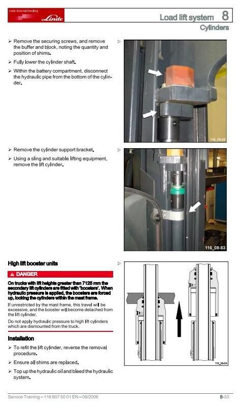 Linde R14X, R16X, R17X, R17XHD Electric Reach Truck 116 Series Service Training (Workshop) Manual