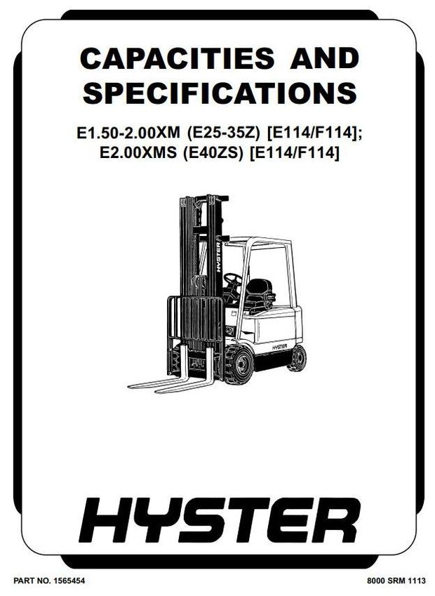 Hyster E1.50XM, E1.75XM, E2.00XM, E2.00XMS Electric Forklift Truck E114 Ser. Service Manual (Europe)