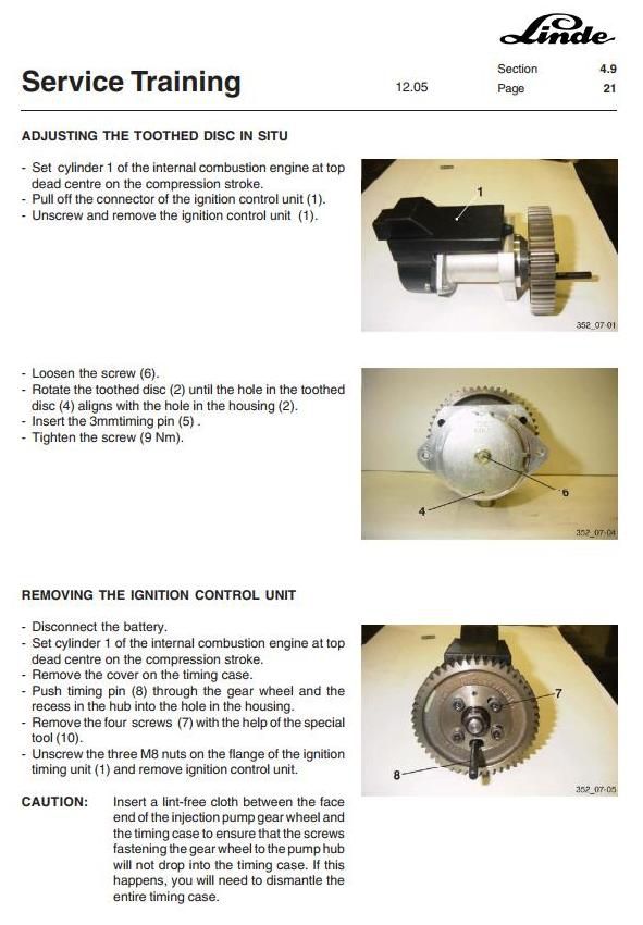 Linde H50, H60, H70, H80 Diesel/LPG Forklift Truck 353,353-02, 353-03 series Service Training Manual