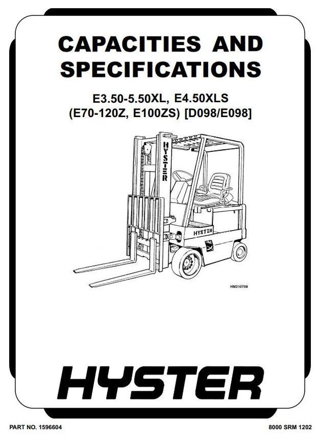 Hyster E3.50XL, E4.00XL, E4.50XL/XLS, E5.50XL Electric Forklift Truck D098 Series Service Manual