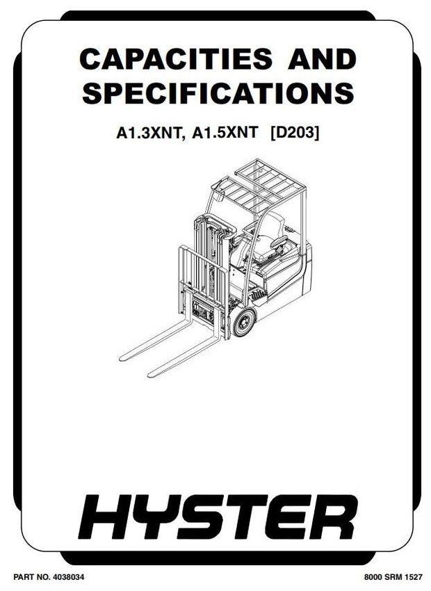 Hyster A1.3XNT, A1.5XNT Electric Forklift Truck D203 Seriews Workshop Service Manual (Europe)