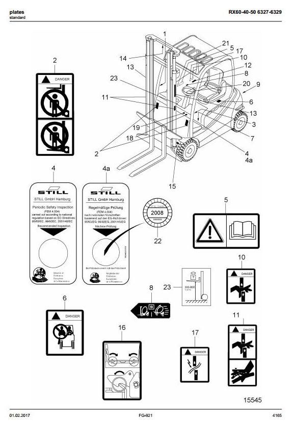 Still RX60-40, RX60-45, RX60-50, RX60-50/600 Electric Forklift Truck Series 6327-6330 Parts Manual