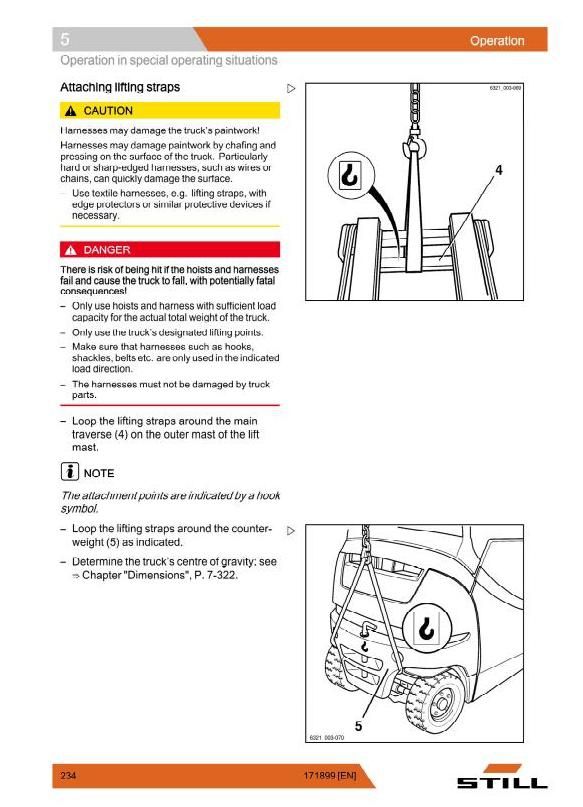 Still RX60-25, RX60-30, RX60-35 Electric Forklift Truck Ser.6321-6325 Operating Instructions, Manual