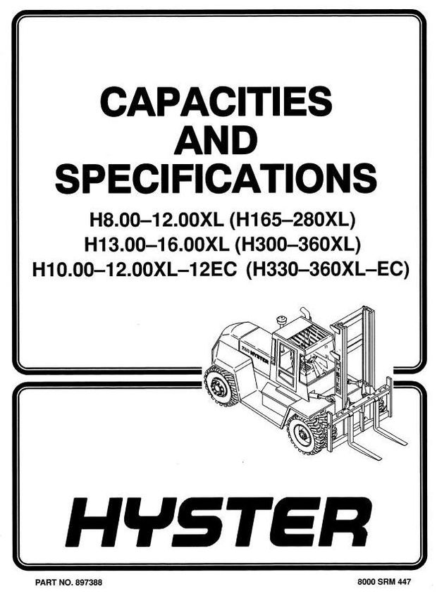 Hyster H300XL, H330XL, H360XL, H330XL-EC, H360XL-EC Forklift Truck D019 Series Service Manual (USA)