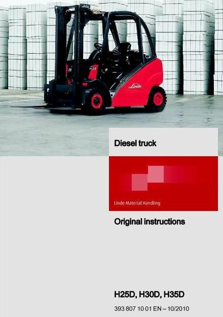 Linde H25D, H30D, H35D Diesel Forklift Truck 393 Series Operating Manual (User Manual)
