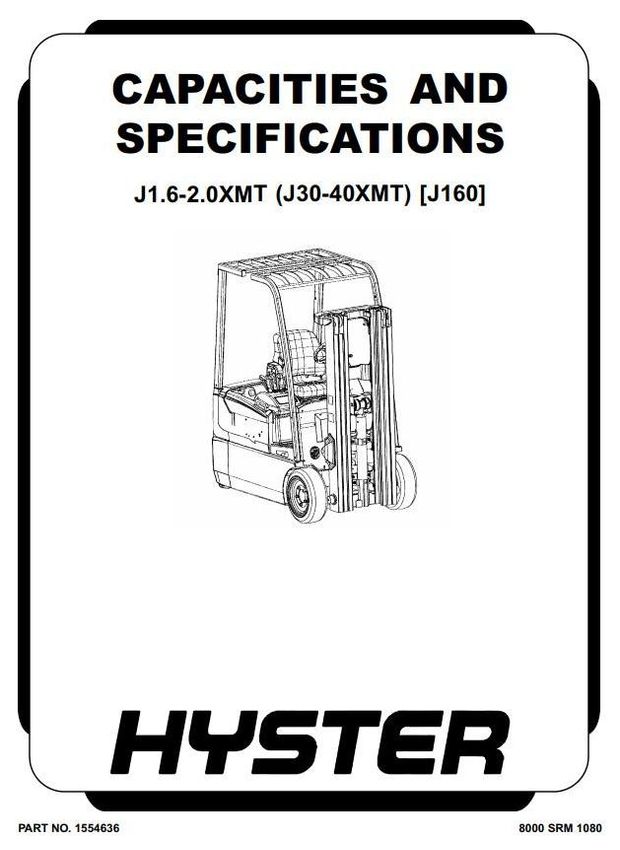 Hyster J1.60XMT, J1.80XMT, J2.00XMT Electric Forklift Truck J160 Series Workshop Service Manual