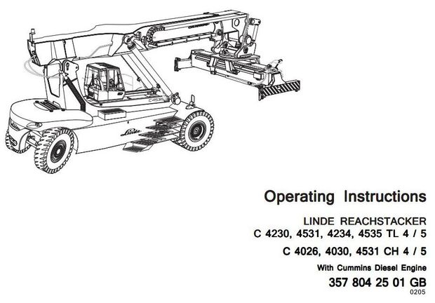 Linde C4026, C4030, C4230, C4234, C4531, C4535 TL/CH 4/5 Truck 357-03 Series Operating Instructions