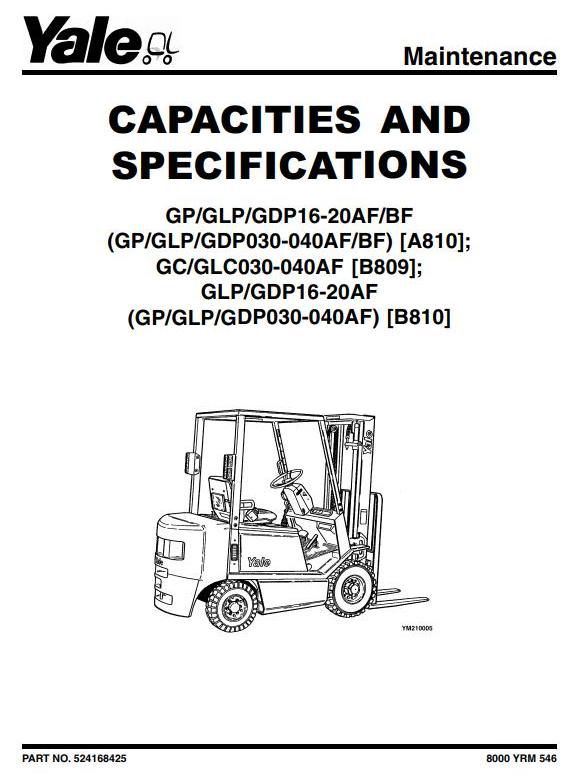 Yale GLP16AF, GLP20AF, GDP16AF, GDP20AF Diesel/LPG Forklift Truck B810 Serie Workshop Service Manual
