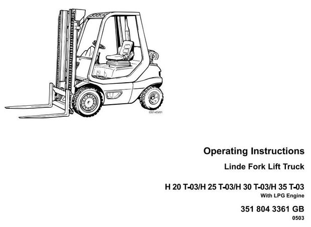 Linde H20T, H25T, H30T, H35T (Perkins LPG) Forklift Truck 351-03 series Operating Instructions