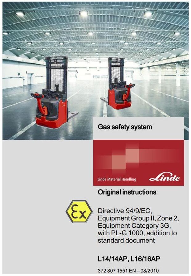 Linde Gas Safety System in L14, L14AP, L16, L16AP Ex. Prot. Pallet Truck 372 series Operators Manual
