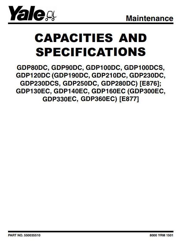 Yale GDP130EC, GDP140EC, GDP160EC Diesel Forklift Truck E877 Series Service Manual (Europe)