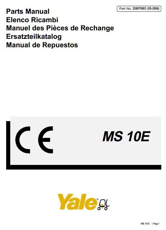 Yale MS10E Pallet Stacker A845 Series Spare Parts Manual (Europe)