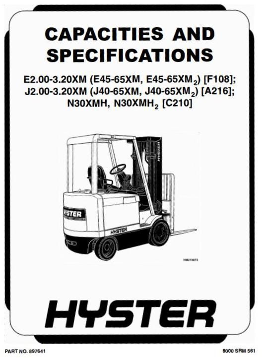Hyster J2.00XM, J2.50XM, J3.00XM, J3.20XM Electric Forklift Truck A216 Serie Service Manual (Europe)