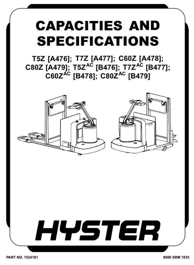 Hyster C60Zac, C80Zac Pallet Truck B478, B479 Series Workshop Service Manual