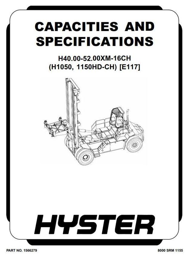 Hyster H1050HD-CH, H1150HD-CH Forklift Truck F117 Series Workshop Service Manual (USA)